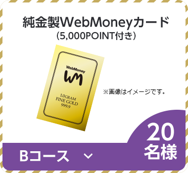 純金製WebMoneyカード(5,000POINT付き) Bコース 20名様