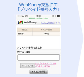 WebMoney支払にてプリペイド番号入力