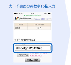 カード裏面の英数字16桁入力
