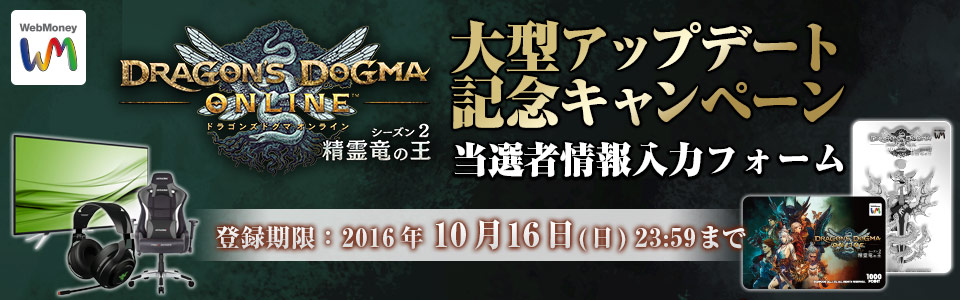 ドラゴンズドグマ オンライン　大型アップデート記念キャンペーン 当選者情報入力フォーム
