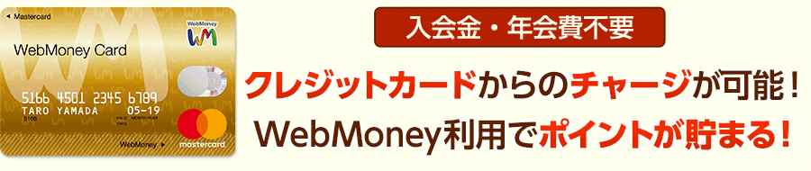 クレジットカードからのチャージが可能！WebMoney利用でポイントが貯まる！