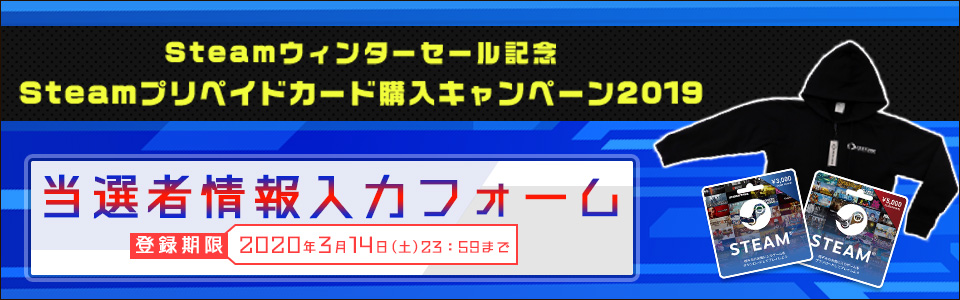 steamウィンターセール記念 Steamプリペイドカード購入キャンペーン2019 当選者情報入力フォーム